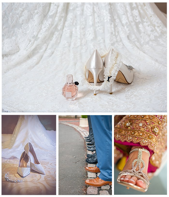 Фотографирование свадебных деталей: Коллаж из снимков свадебной обуви