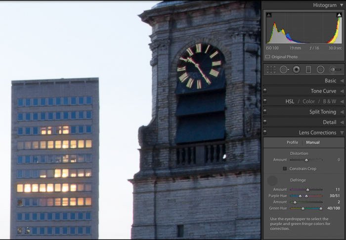 Скриншот ручной коррекции АС на фотографии часовой башни
