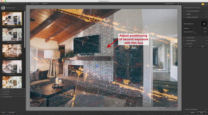 Скриншот использования коллекции Google Nik в Lightroom - Analog Efex - эффект двойной экспозиции в Adobe Lightroom