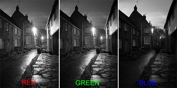 черно-белый разговор уличной фотографии на основе каналов RGB