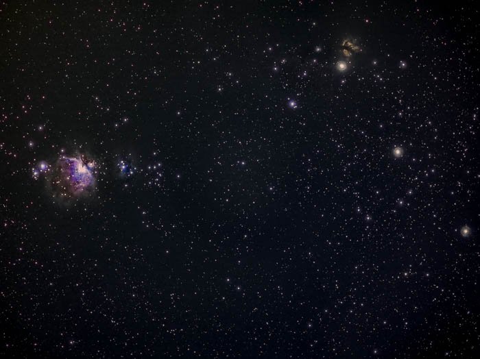 Снимок ночного неба Ориона, Бегущего человека, Пламени и туманности Конская голова
