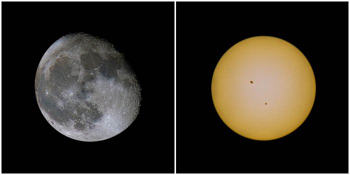 Диптих, демонстрирующий впечатляющие фотографии солнца и луны