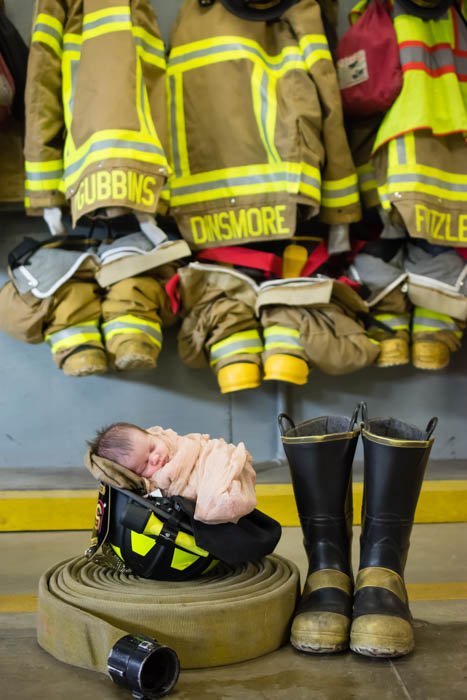 creative baby picture, baby in firefight helmet