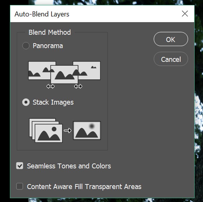 Скриншоты слоев автоматического наложения для фокус-стекинга изображений в Photoshop