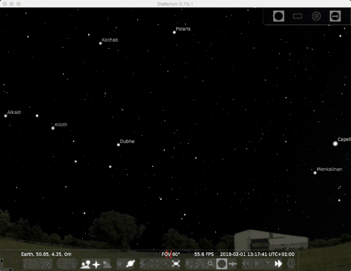 Ночное небо gif показывает, как звезды движутся вокруг северного небесного полюса, примерно обозначенного Полярной звездой, снятой по правилу 500.
