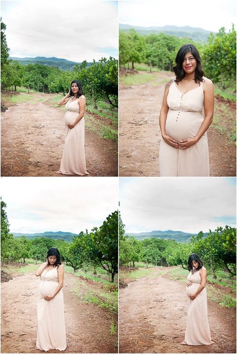 4 фото сетки женщин в разных позах для беременных на открытом воздухе в естественном пейзаже