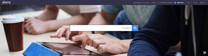 Скриншот главной страницы сайта Alamy для продажи фотографий онлайн