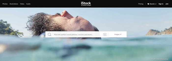 Скриншот главной страницы сайта istock photo для продажи стоковых фотографий онлайн