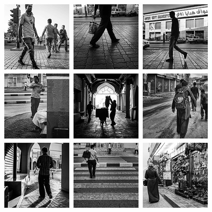 сетка из 9 фотографий, каждая из которых демонстрирует различные черно-белые снимки уличной фотографии