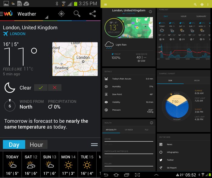 Скриншот 'Weather Underground' Лучшие ландшафтные приложения для погоды
