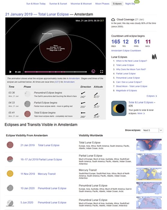 Скриншот ландшафтного приложения 'Time and Date' для любого Eclipse