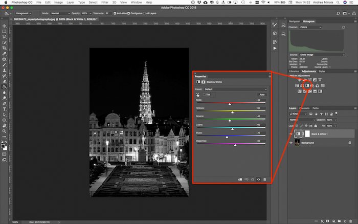 Редактирование черно-белой фотографии в Lightroom для настройки светимости и контраста