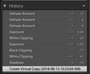 screenshot of creating a virtual copy on Lightroom product photography editing