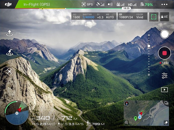 Скриншот интерфейса DJI go - лучшие приложения для съемки с дрона