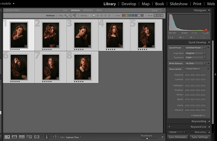 Скриншот, показывающий, как применять пресеты Lightroom ко многим изображениям одновременно