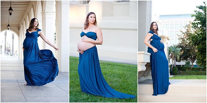 фотосессия беременных на природе, беременная женщина в королевском синем платье