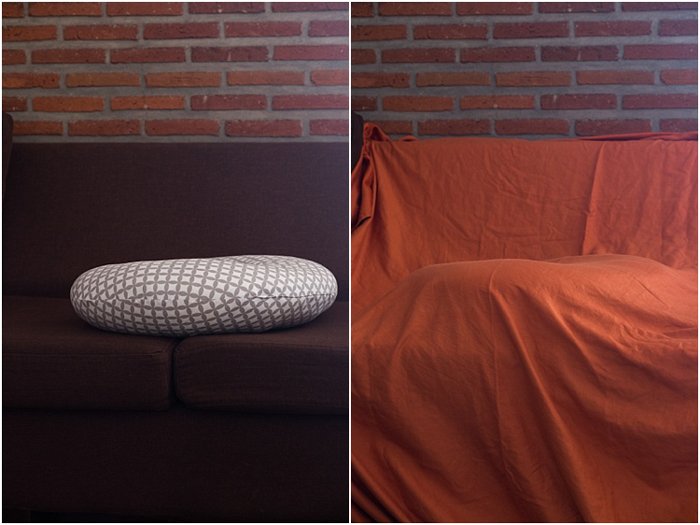 две фотографии. предметы быта, которые можно использовать как реквизит для фотографий новорожденных. подушка, одеяло.