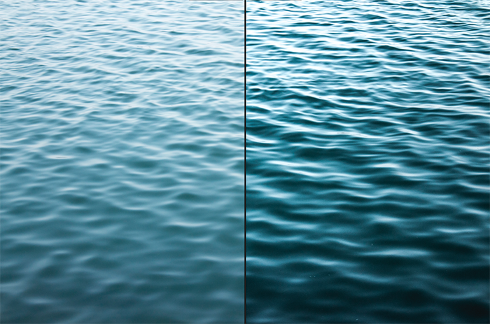 Диптих текстурной фотографии ряби в океане