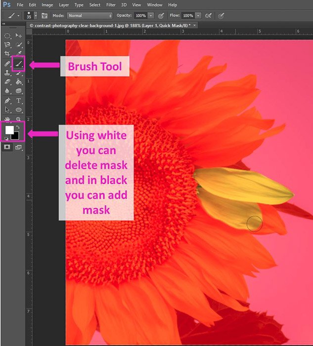 Скриншот использования инструмента кисти Photoshop shortcuts