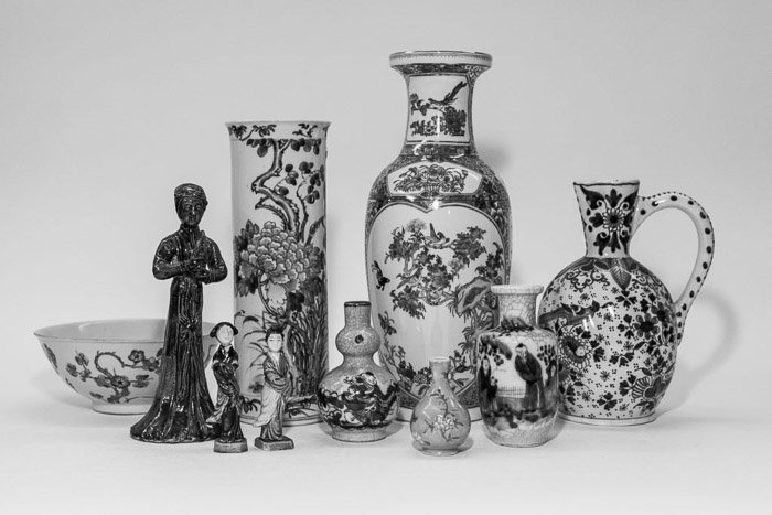 Black And White Fine Art Photography still life of Asian art pieces photographed for an auction house catalogue in Cologne, Germany.