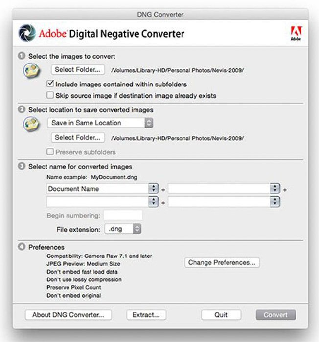 Скриншот Adobe Digital Negative Converter