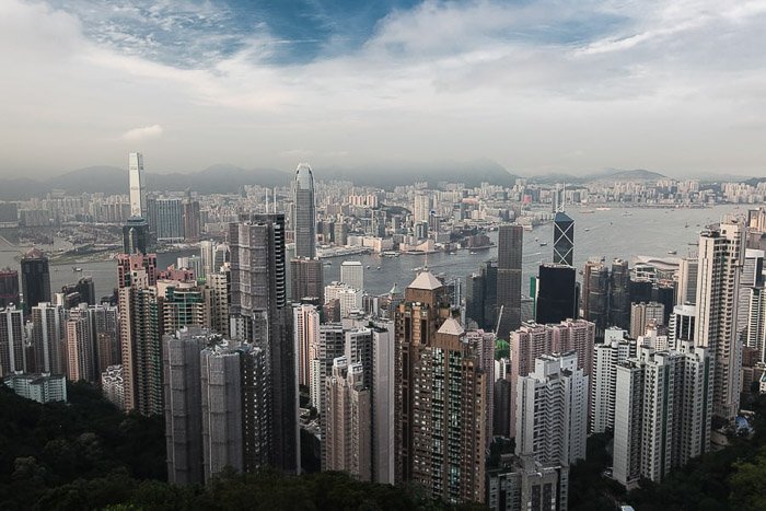 Hong Kong City Skylines shot from an aerial view