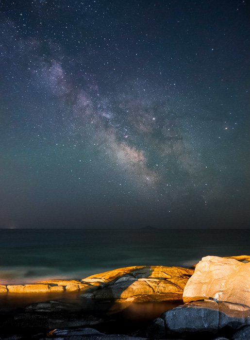 Summer Milky Way shot at a rocky coastline