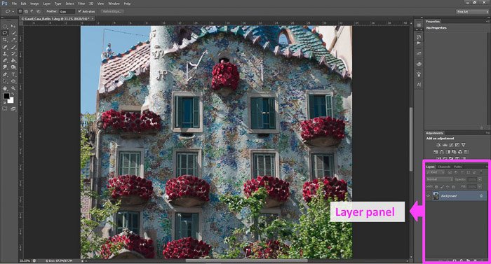 скриншот открытия панели слоев в Photoshop