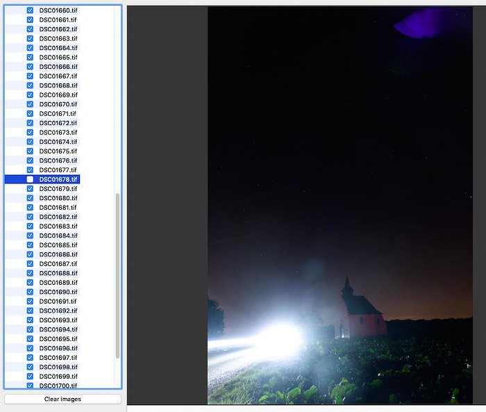 Скриншот выбраковки изображений в программе Starstax