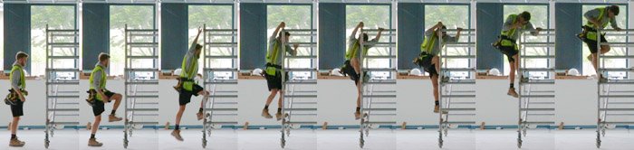 Time lapse photography of a workman climbing a ladder