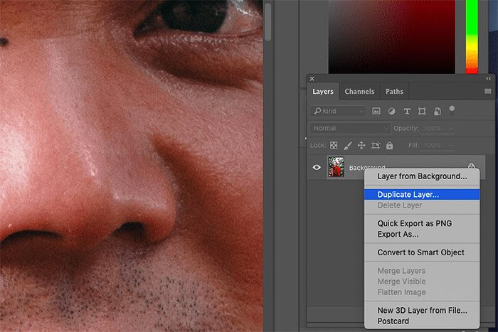Скриншот того, как удалить недостатки кожи с помощью инструмента Photoshop clone stamp