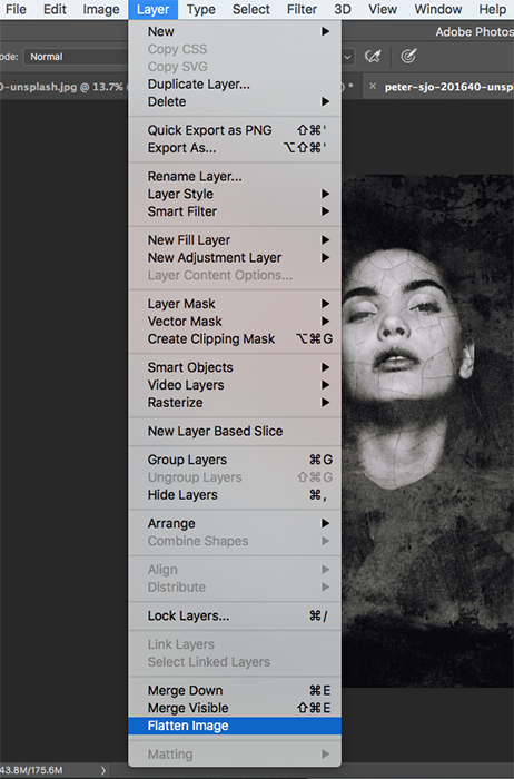 Скриншот, показывающий, как создавать абстрактные портреты в Photoshop - слои