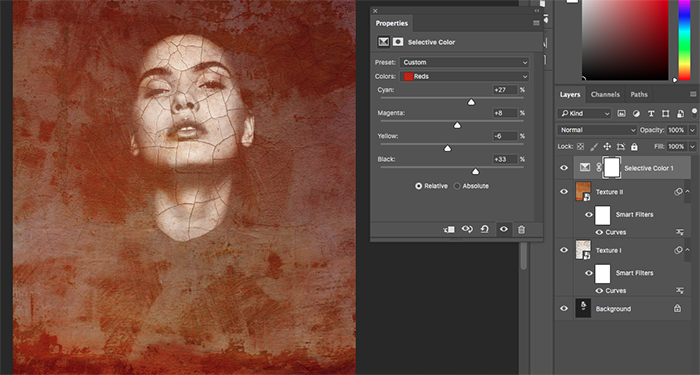 Скриншот, показывающий, как создавать абстрактные портреты в Photoshop - инструмент непрозрачность