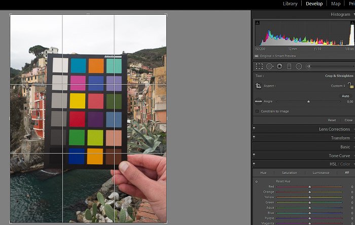 Скриншот обрезки фотографии цветного флажка в Lightroom