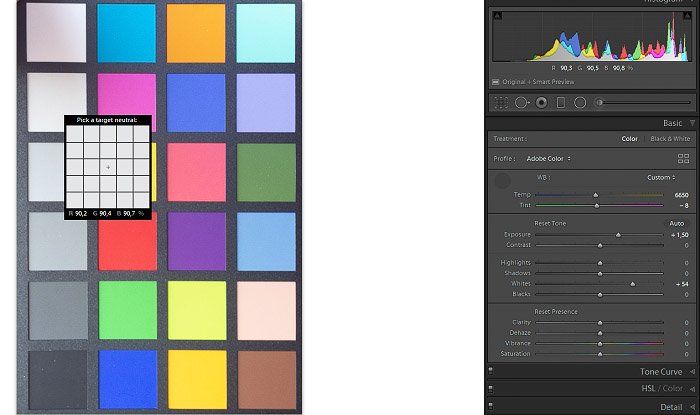 Скриншот проверки Highlights & Exposure Values с помощью программы проверки цвета в Lightroom