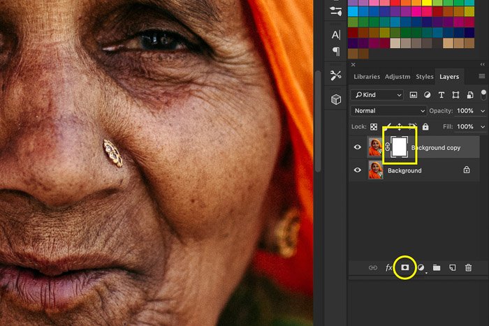 Скриншот, показывающий, как повысить резкость изображения в Photoshop на примере портрета индийской женщины