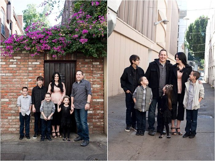 Диптих семейный портрет семьи из пяти человек, позирующей на улице - делаем хорошие фотографии людей