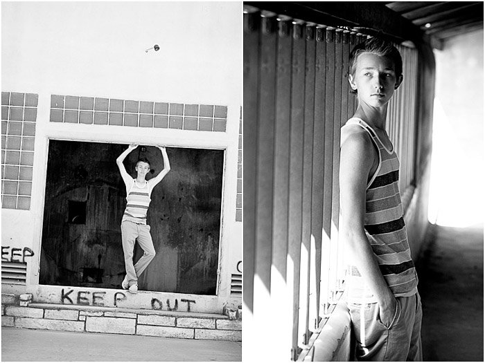 Атмосферный черно-белый диптих молодой мужской модели, позирующей в городской обстановке - фотографируйте людей лучше