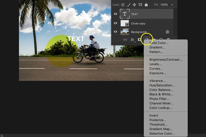 Скриншот использования панели слоев Photoshop - корректирующий слой