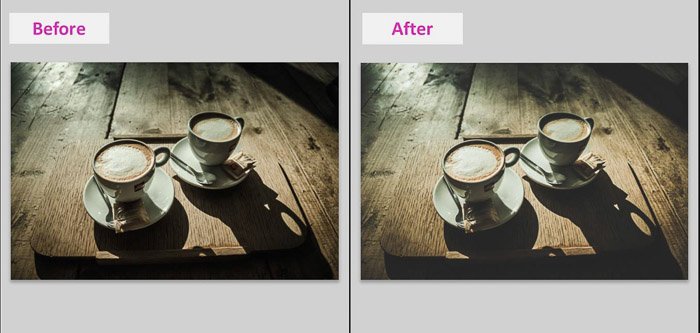 Скриншот из Lightroom, показывающий, как сделать черные цвета матовыми, чтобы придать изображениям блеклый вид - результат до и после
