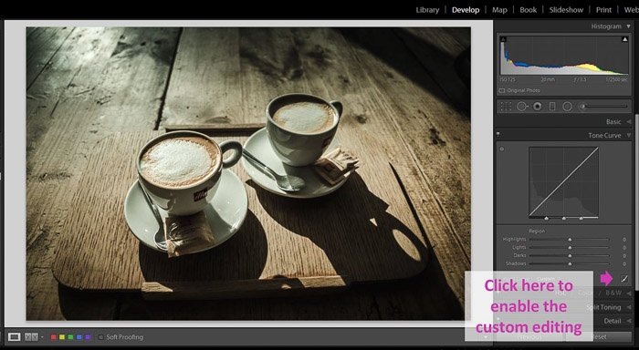 Скриншот Lightroom, показывающий, как сделать черные цвета матовыми, чтобы придать изображениям блеклый вид - пользовательское редактирование