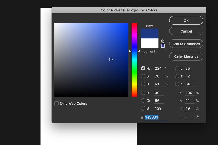 Скриншот, показывающий, как создать цифровой фон в Photoshop - color picker photoshop