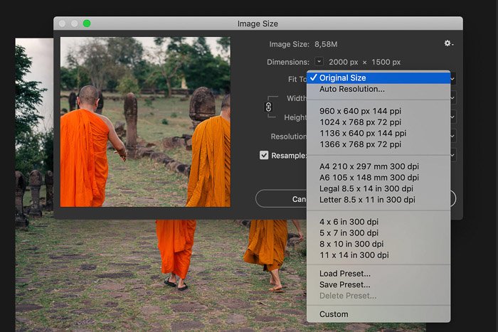 Скриншот, показывающий, как увеличить размер изображения в Photoshop