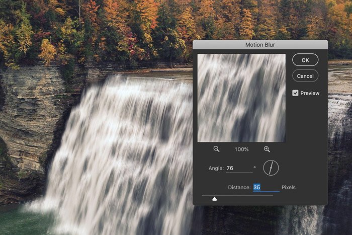 Как добавить эффект водопада в Photoshop - добавляем размытие движения