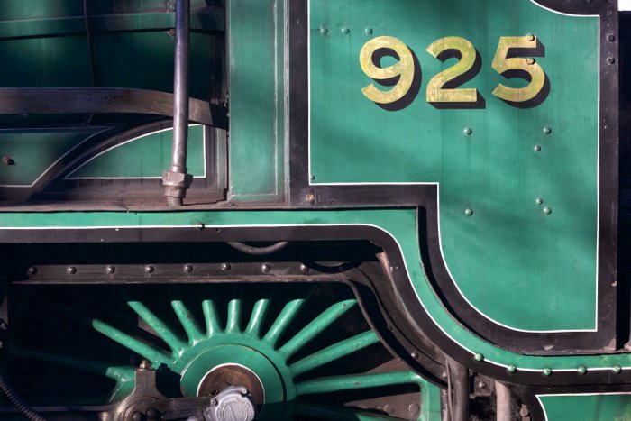 Close up of the green train - locomotive photography