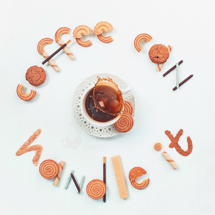 Creative food flat lay including cookies and coffee