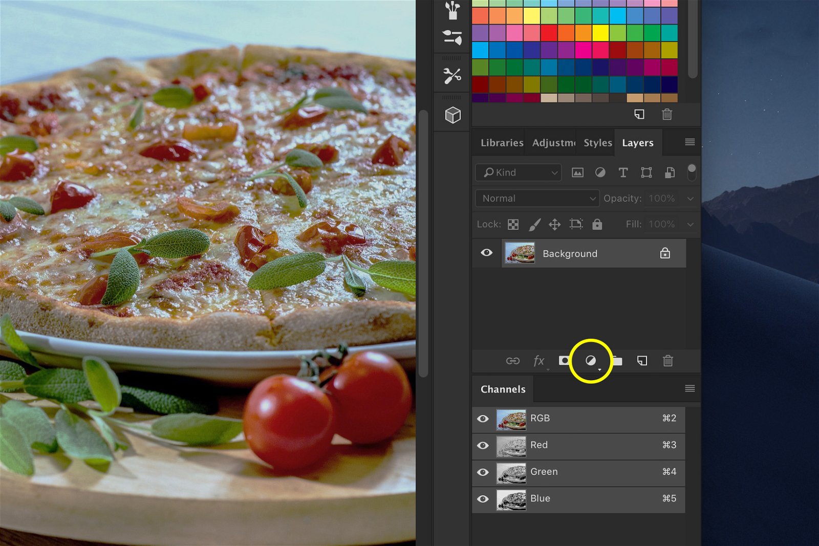 Скриншот, показывающий, как редактировать фотографии еды в Photoshop
