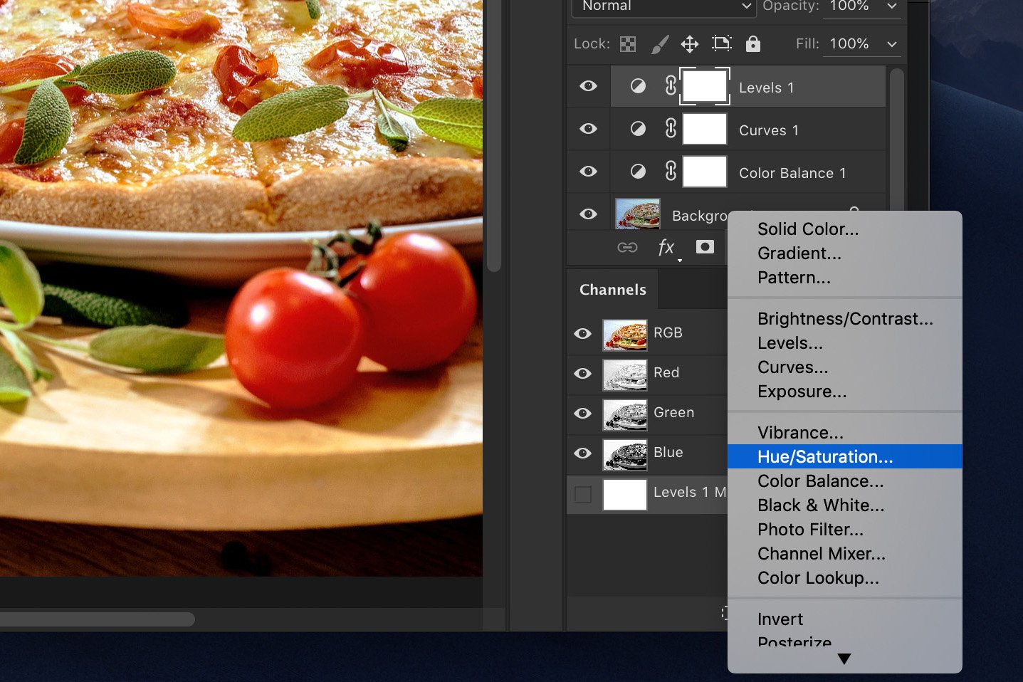 Скриншот, показывающий, как редактировать фотографии еды в Photoshop - Удаление остатков цвета 