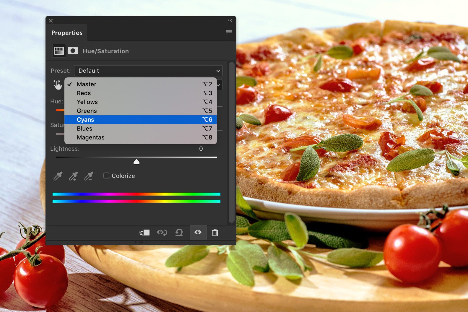 Скриншот, показывающий, как редактировать фотографии еды в Photoshop - cyans 