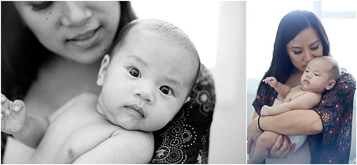 Черно-белый портрет матери, держащей новорожденного ребенка - ошибки фотографии новорожденных, которых следует избегать